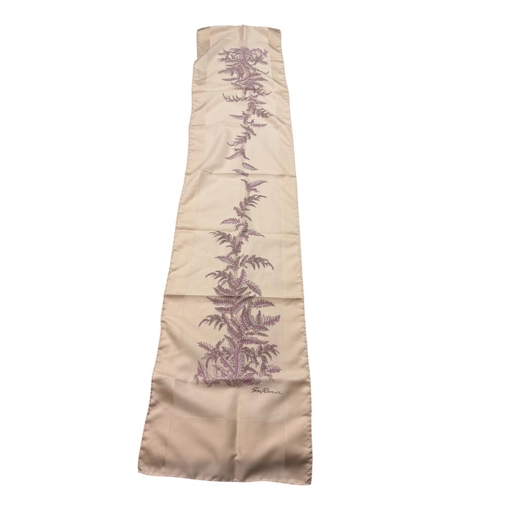 VTG Jim Renoir pink mauve fern pattern scarf. 11 x 52. vintage. headscarf